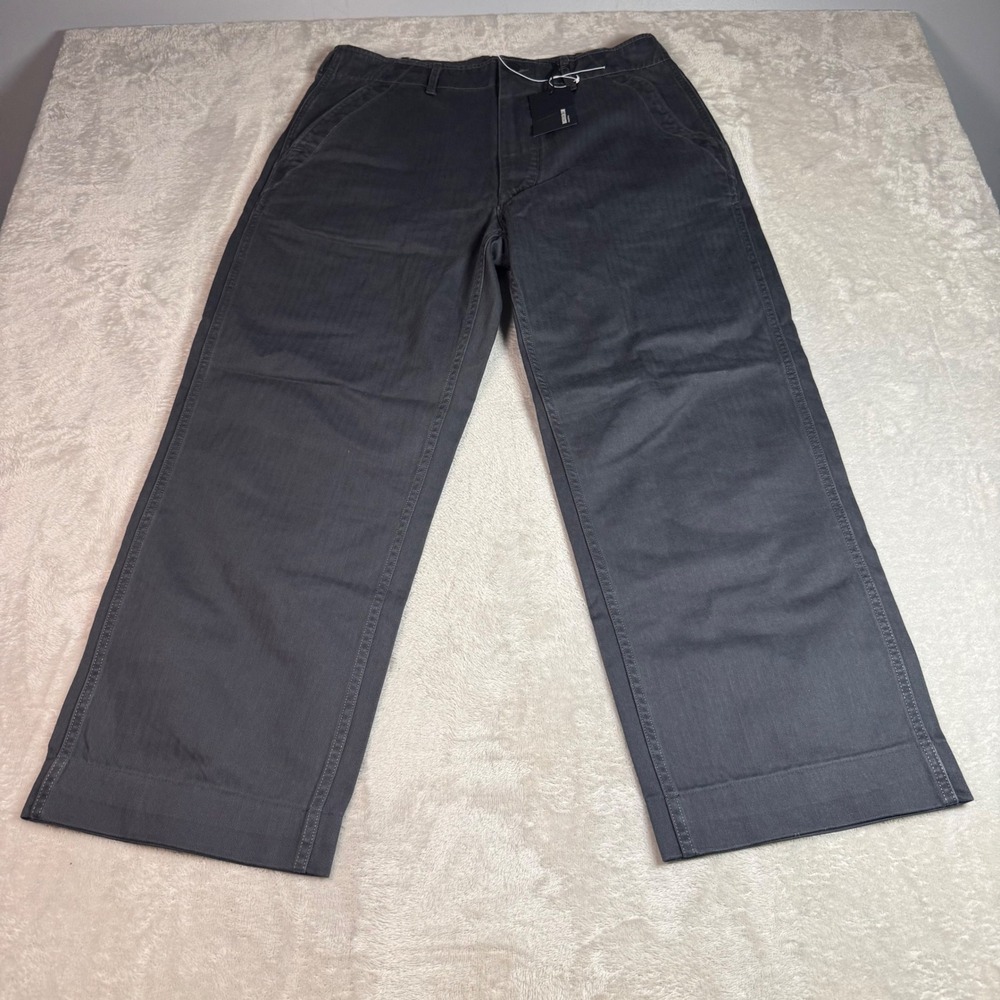 NWT Buck Mason Mens 32x27 Mineral Grey Herringbone Twill Full Saddle Baker Pant